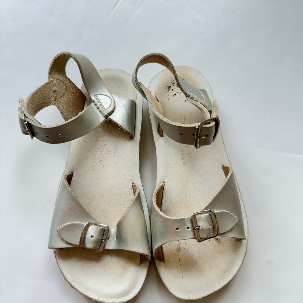 Saltwater Surfer White Leather Sandals - Girls Size 12 - Picture 4 of 7